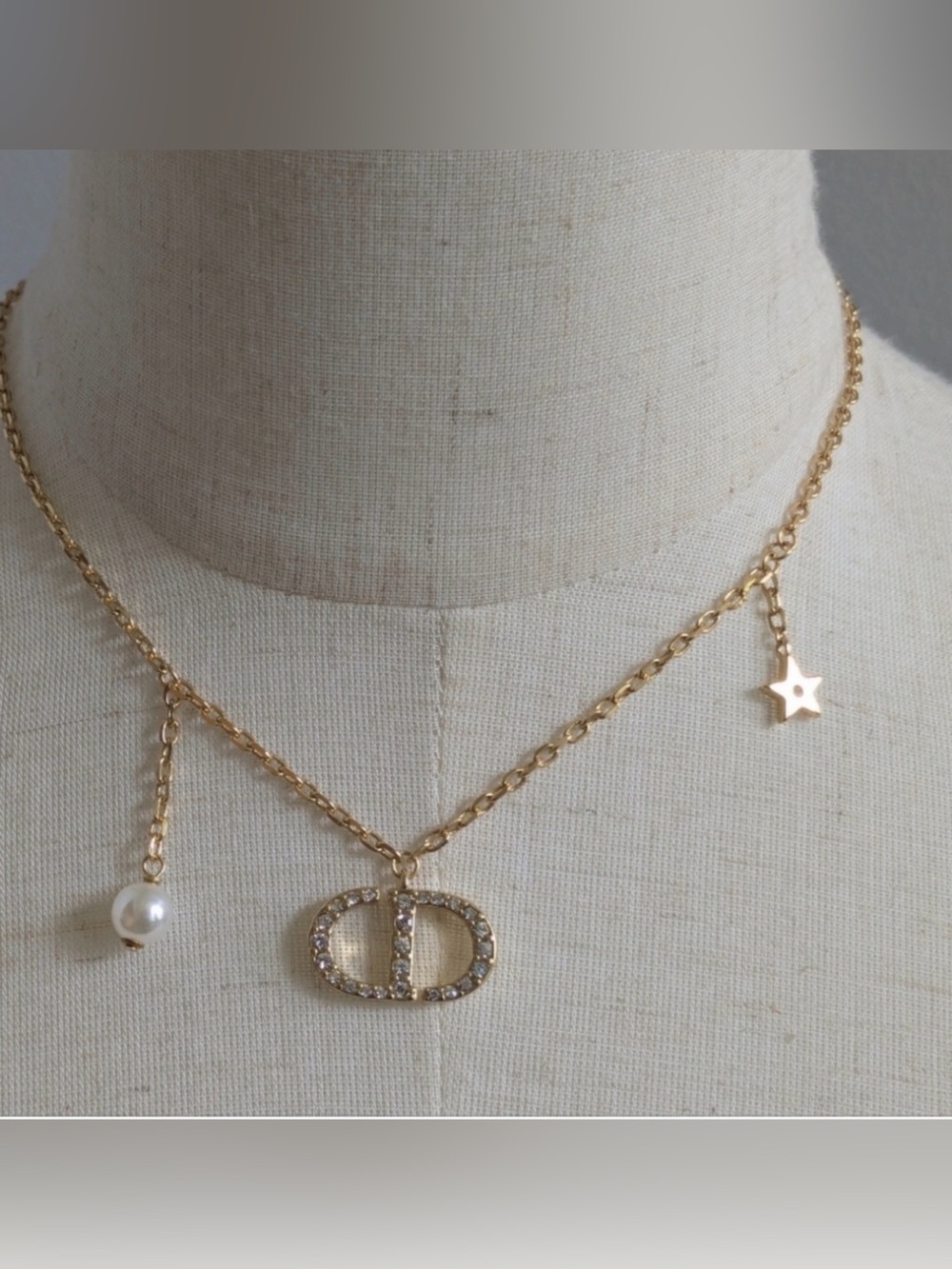 Dior Gold-Tone CD Logo Necklace with Pearl